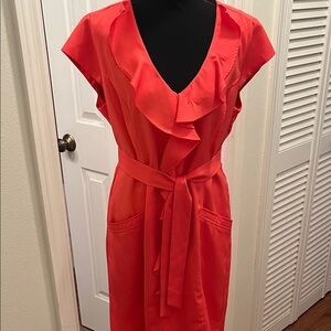 Sharagano Coral Ruffle Front Dress